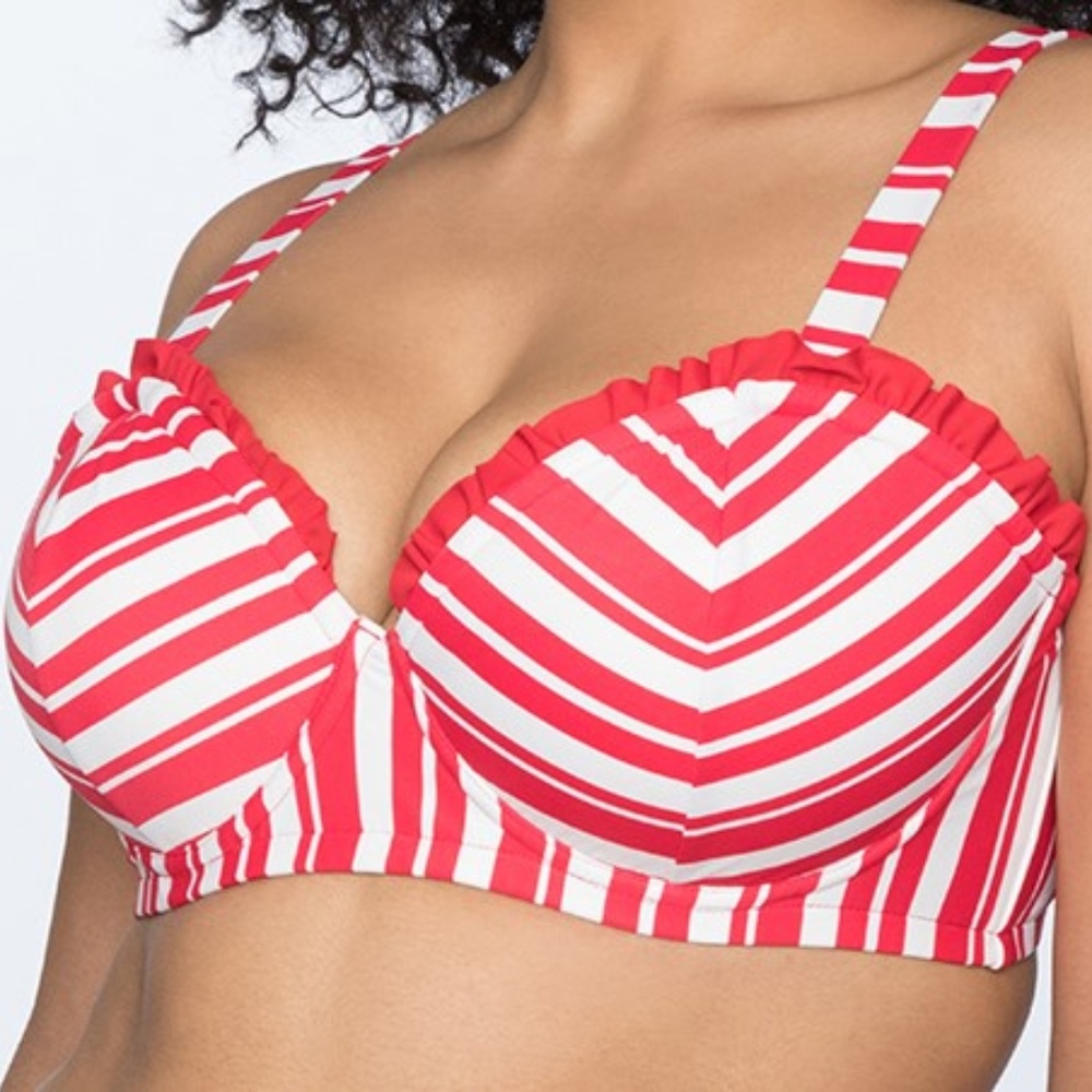 Eloquii Red and White Striped Bikini Top